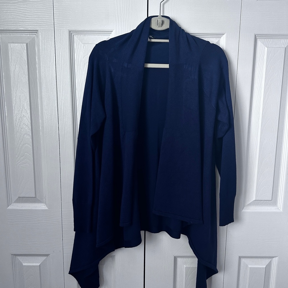 Milano Open-Front Draped Cardigan in Navy Blue